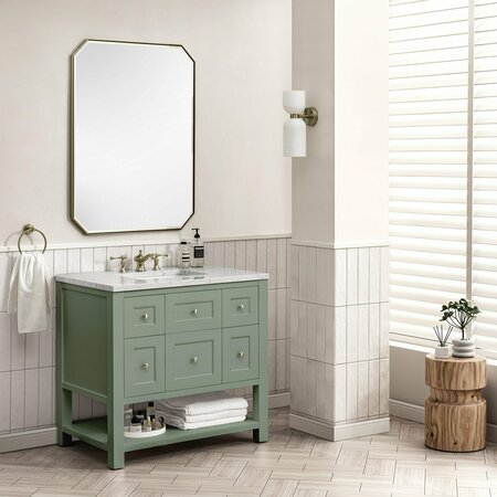 James Martin Vanities Breckenridge 36in Single Vanity, Smokey Celadon w/ 3 CM Eternal Jasmine Pearl Top 330-V36-SC-3EJP